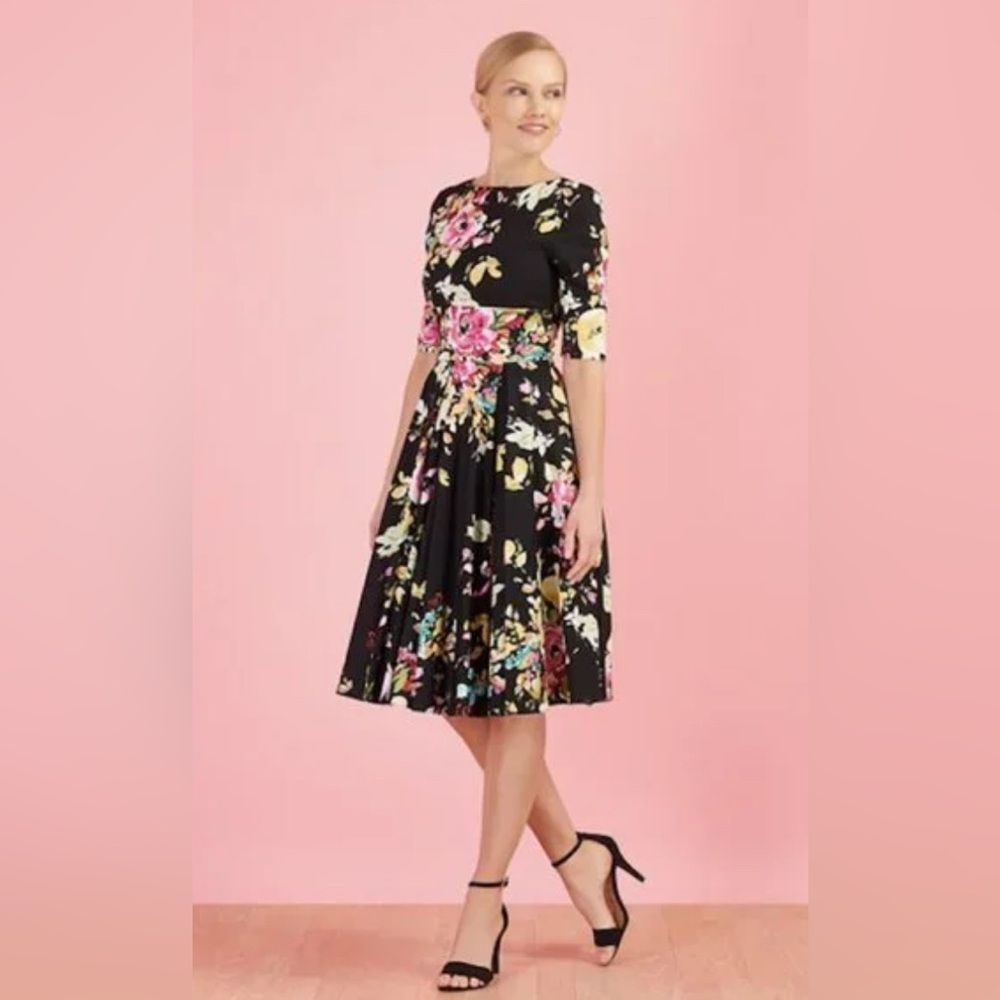 The Hepburn  floral black midi by The Pretty Dress Company Size 12